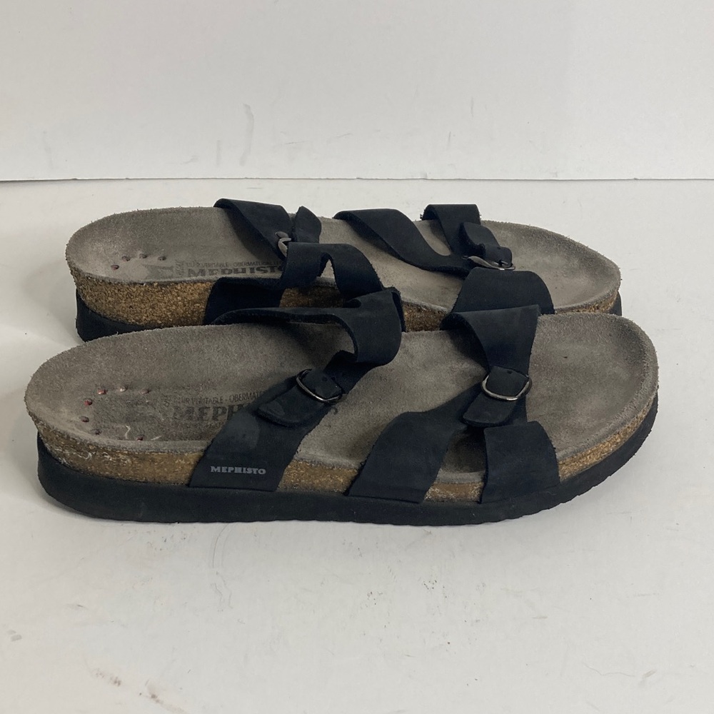 Mephisto Hannel Sandals Womens 38 8 Black Nubuck Leather Comfy Cushioned